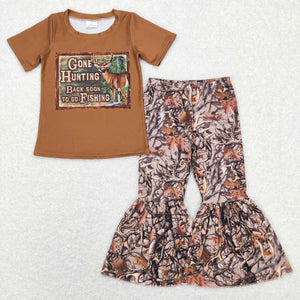 Gone Hunting Deer Brown Girls Short Sleeve+Trousers Sets