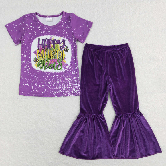 Happy Purple Velvet Girls Mardi Gras Outfits