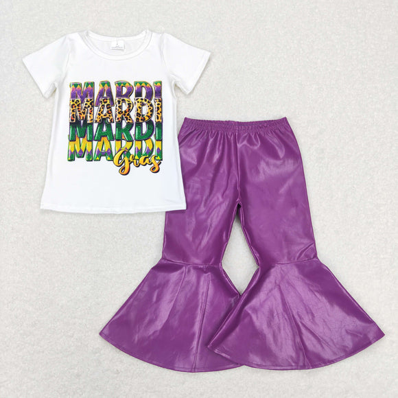 Letters White Purple Leather Girls Mardi Gras Outfits