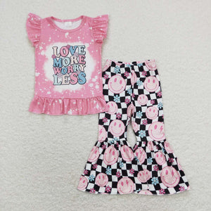 LOVE More Smile Floral Pink Girls Short Sleeve+Trousers Sets