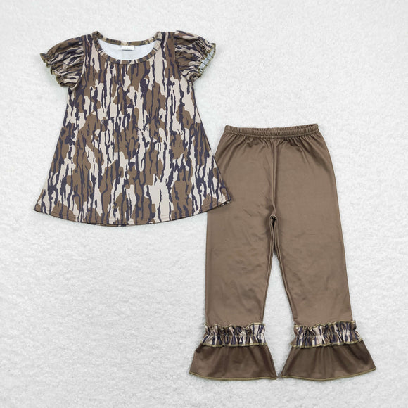 Camo Ruffles Girls Short Sleeve+Trousers Sets