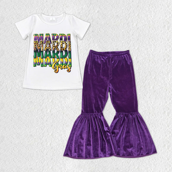 Letters Purple Velvet Girls Mardi Gras Outfits