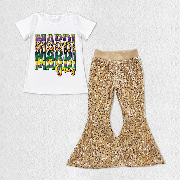 Letters Gold Sequins Girls Mardi Gras Outfits