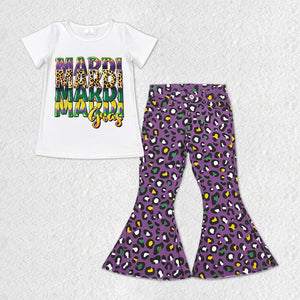 Letters Leopard Print Purple Denim Girls Mardi Gras Outfits