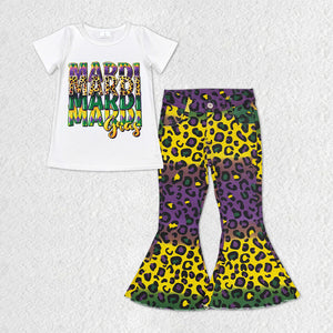 Letters Leopard Print Yellow Purple Green Denim Girls Mardi Gras Outfits