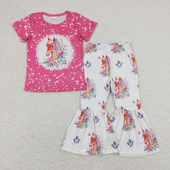 Horse Floral Girls Short Sleeve+Trousers Sets