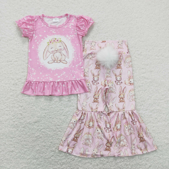 Bunny Floral Pink Girls Easter Outfits