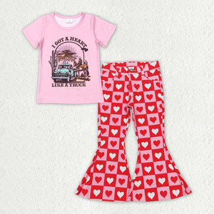 Truck Heart Plaid Denim Girls Valentines Outfits