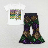 Letters Purple Green Gold Sequins Girls Mardi Gras Outfits