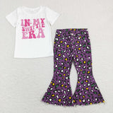 In My Era Singer Leopard Print Purple Denim Girls Short Sleeve+Trousers Sets