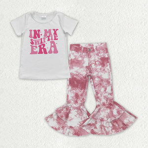 In My Era Singer Pink White Denim Girls Short Sleeve+Trousers Sets