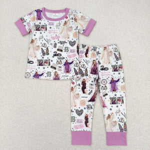 Singer Stars Purple White Girls Short Sleeve Pajamas