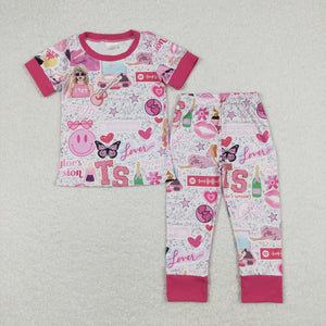 Singer Hot Pink White Girls Short Sleeve Pajamas