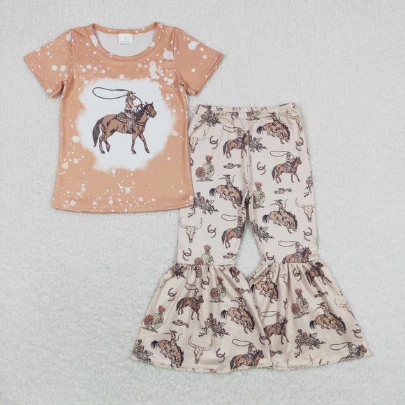 Rodeo Horse Girls Short Sleeve+Trousers Sets