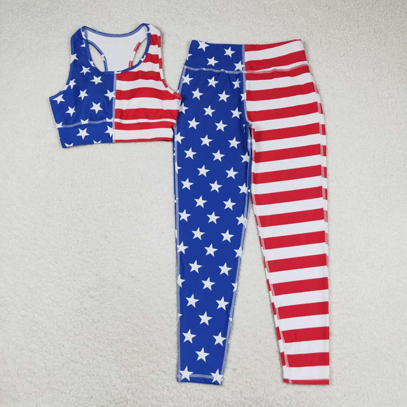 Stars Red Stripe Adult Yoga Sets 4th of July Outfits