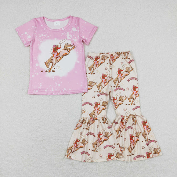 Howdy Rodeo Pink Girls Short Sleeve+Trousers Sets