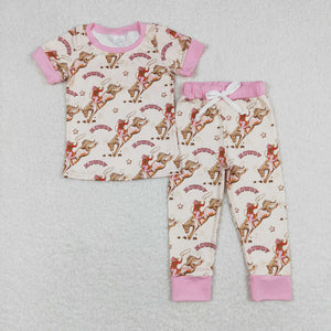 Howdy Rodeo Pink Beige Boys Short Sleeve Pajamas