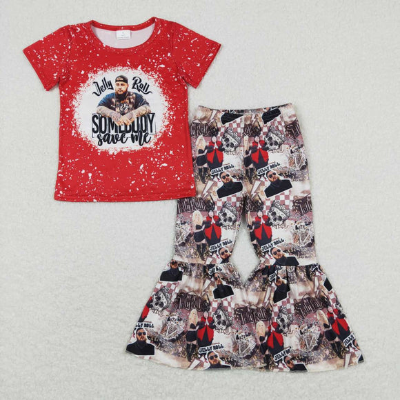 Somebody Save Me Singer Red Girls Short Sleeve+Trousers Sets