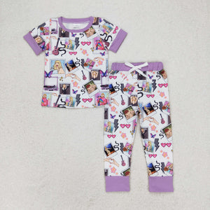 Singer Purple White Girls Short Sleeve Pajamas