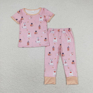 Pumpkin Dogs Candy Pink Girls Halloween Pajamas