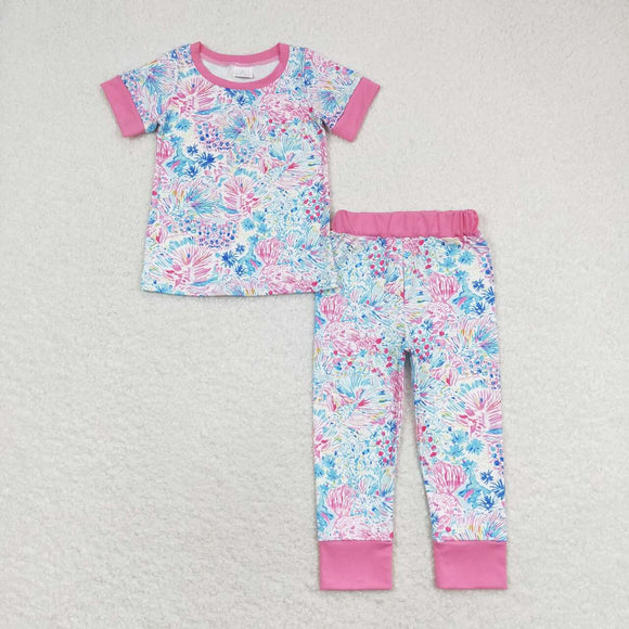 Sea Grass Pink Girls Short Sleeve Pajamas