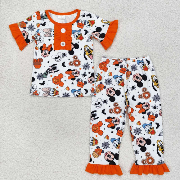 Cartoon Orange White Girls Halloween Pajamas