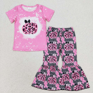 Leopard Print Pumpkn Hot Pink Girls Short Sleeve+Trousers Sets