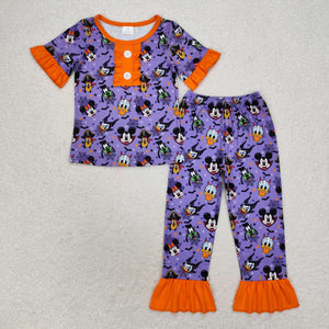 Cartoon Orange Purple Girls Halloween Pajamas