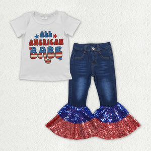 All American Babe Sequins Jeans Girls 4th of July Outfits