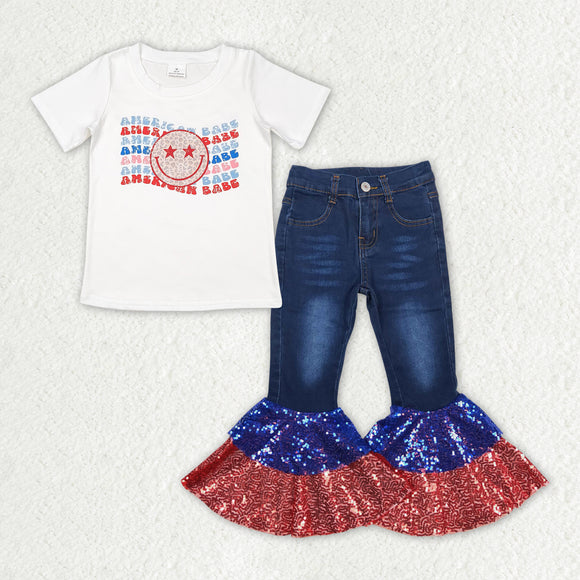 Smile American Babe Sequins Jeans Girls 4th of July Outfits