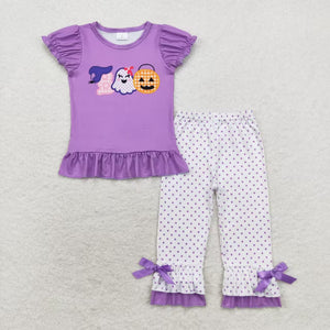 Boo Polka Dots Purple Girls Halloween Outfits