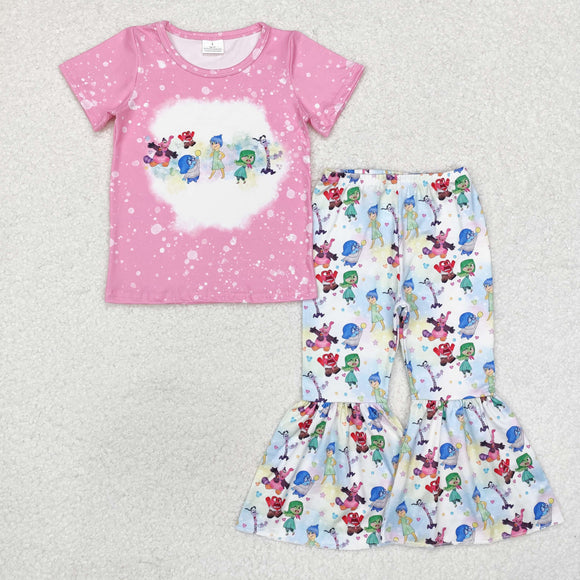 Cartoon Pink White Girls Short Sleeve+Trousers Sets