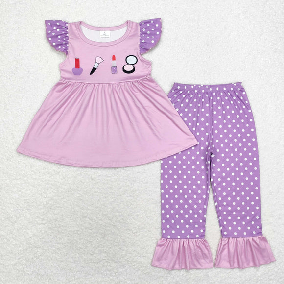 Lipstick Polka Dots Purple Girls Short Sleeve+Trousers Sets