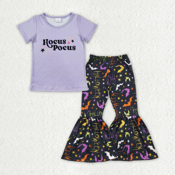 Letters Bats Purple Black Girls Halloween Outfits