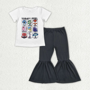 Today I feel Cartoon Girls Short Sleeve+Trousers Sets