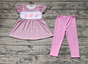 Pre-sale Football Floral Pink Girls Short Sleeve+Trousers Sets