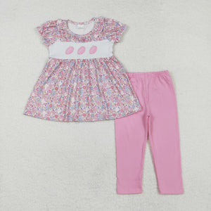 Football Floral Pink White Girls Short Sleeve+Trousers Sets