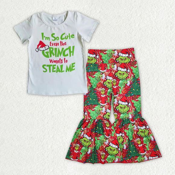 Cartoon Letters White Red Girls Christmas Outfits