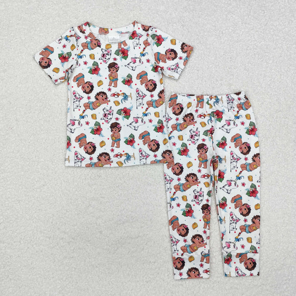 Cartoon White Girls Short Sleeve Pajamas