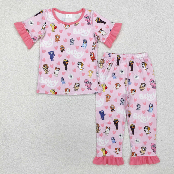 Cartoon Dogs Heart Pink Girls Valentines Pajamas