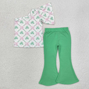 Clover Pink Bow Pattern Girls St. Patrick's Day Outfits