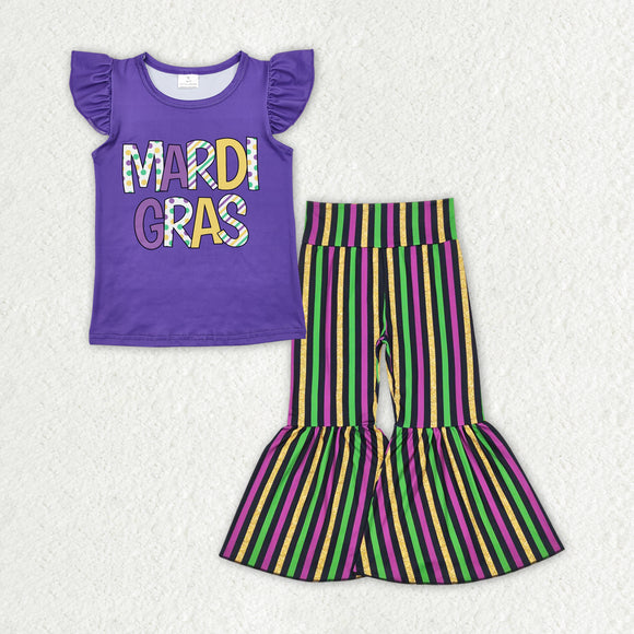 Letters Stripe Purple Girls Mardi Gras Outfits