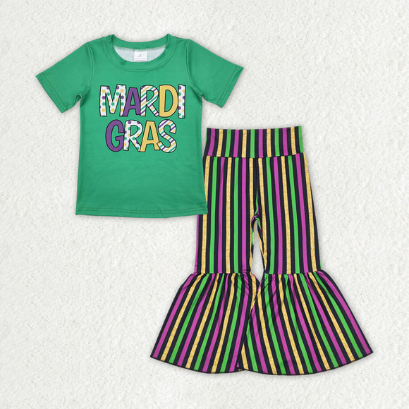 Letters Stripe Green Girls Mardi Gras Outfits