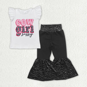 Cowgirl Sassy Leopard Print Girls Short Sleeve+Trousers Sets