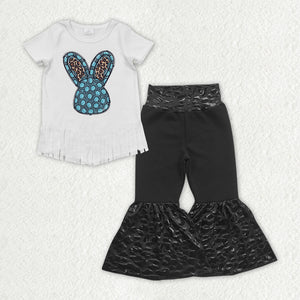 Leopard Print Bunny Gem Girls Easter Outfits