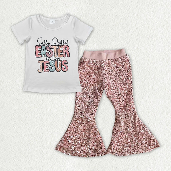 Easter Jesus Pink Sequins Girls Easter Outfits