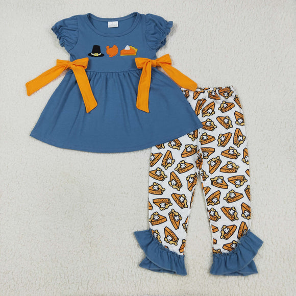 Turkey Cake Bows Blue Girls Thanksgiving Outfits