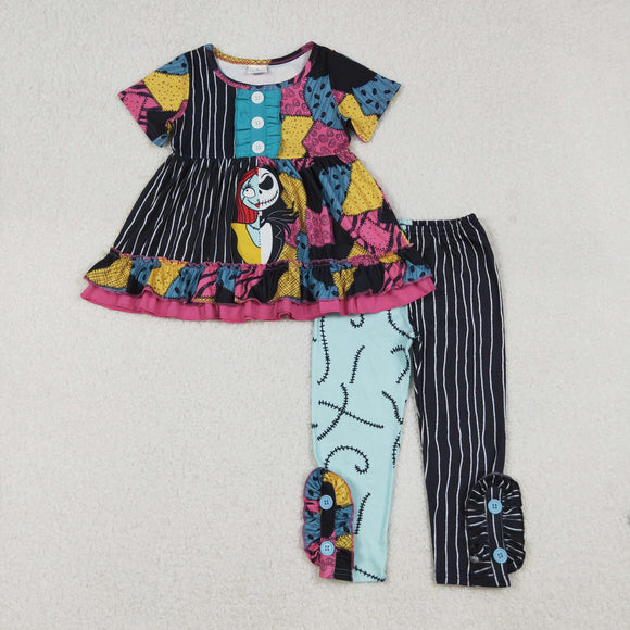 Cartoon Patchwork Black Stripe Girls Halloween Outfits