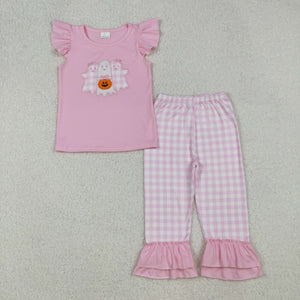 Pumpkin Ghost Pink Plaid Girls Halloween Outfits