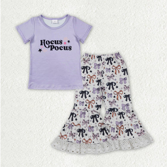 Witch Letters Bow Pattern Purple Girls Halloween Outfits
